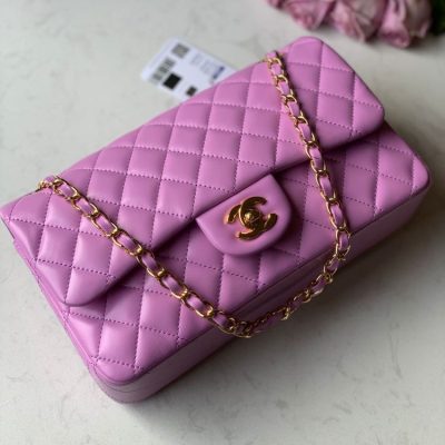 Chanel rectangular double flap bag purple medium