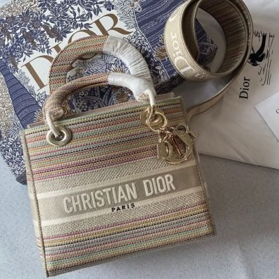 Dior lady d lite embroidered cannage bag beige