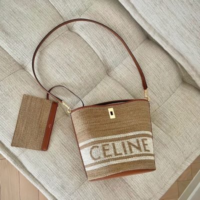 celine natural bucket bag in textile beige