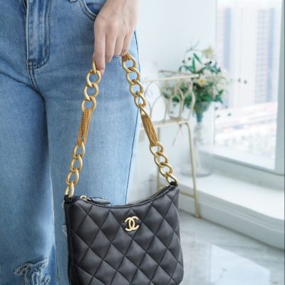 Chanel 23A hobo bag chain shoulder black