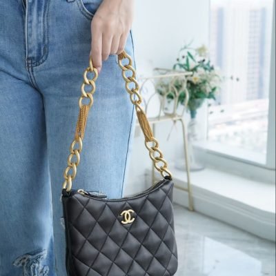 Chanel 23A hobo bag chain shoulder black