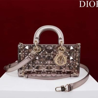 dior medium lady joy metallic brown tone finish bag