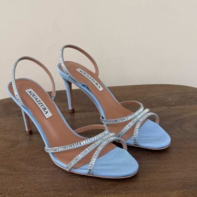 Aquazzura Memoire Crystal-Embellished Grosgrain Sandals light blue