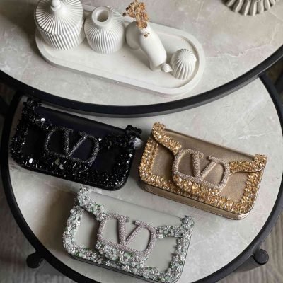 Valentino Garavani Locò Small Crystals Embellished Leather Shoulder Bag