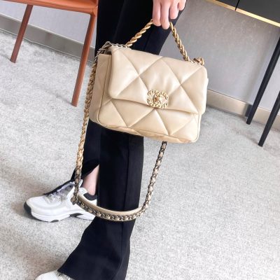 Chanel 19 flap bag beige small