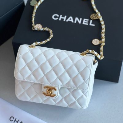Chanel classic mini flap bag white