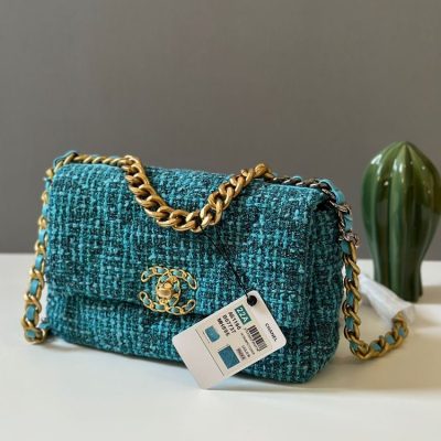 chanel 19 tweed mini flap bag sea blue