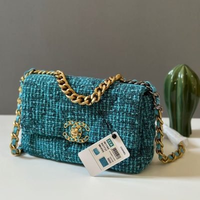chanel 19 tweed mini flap bag sea blue