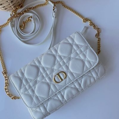 Dior Caro Pouch with Chain white