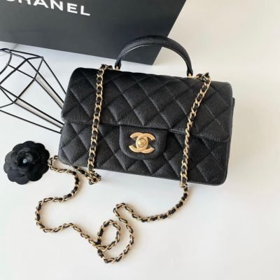 Chanel classic top handle flap caviar black