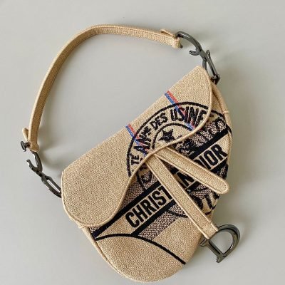 dior jute canvas saddle bag beige
