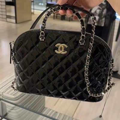 Chanel patent cc dome zip shiny black bag