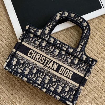 mini dior book tote black oblique embroidery