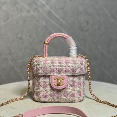 Chanel 23s tweed top handle small vanity pink