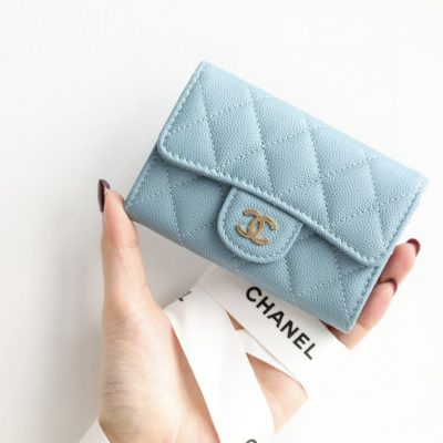 Chanel card holder light blue