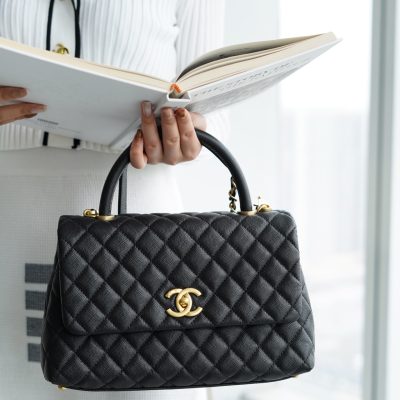 Chanel black caviar coco handle flap medium