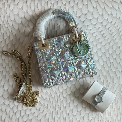 Mini lady Dior iridescent diamond motif bag replica
