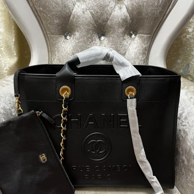 Chanel calfskin large deauville tote black Chanel calfskin large deauville tote black