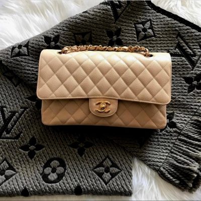 Chanel caviar classic double flap bag beige