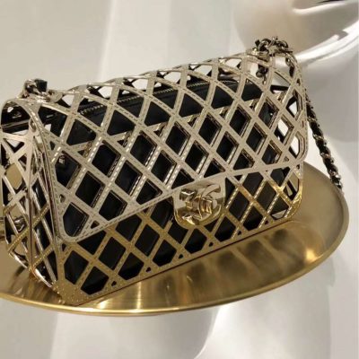 Chanel metal cage flap bag black