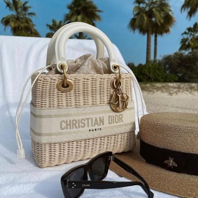Lady dior natural rattan wicker bag replica