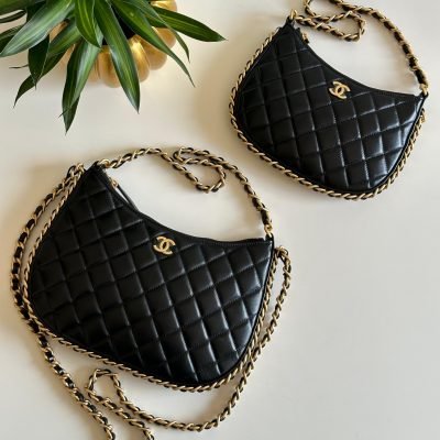 Chanel Shiny Moon Hobo Shoulder Bag black