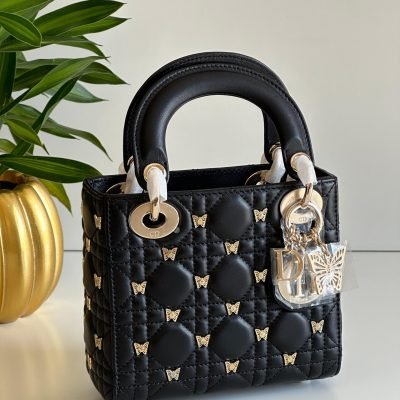 Mini Lady dior butterfly stud bag black