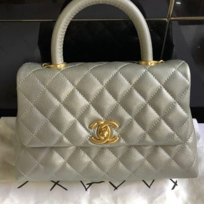 Chanel coco handle iridescent hand bag white