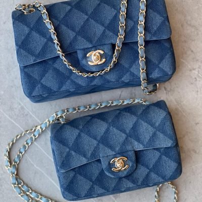 Chanel classic blue denim flap bag 25 cm
