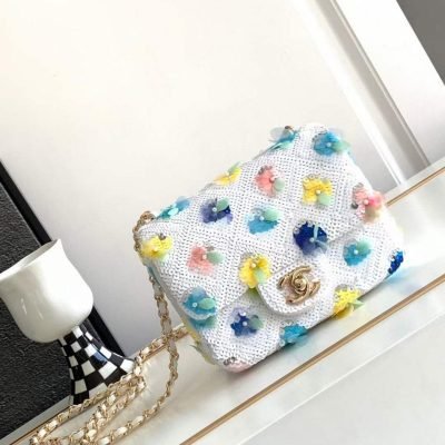 Chanel cf sequin flower bag white