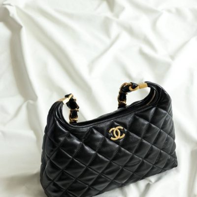 Chanel lambskin hobo black bag