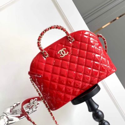 Chanel patent leather cc dome zip red crossbody bag