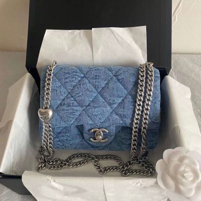 Chanel rose denim blue small flap bag