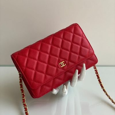 Chanel classic wallet on chain red