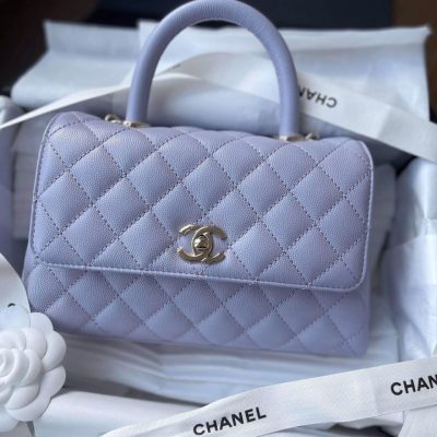 Chanel coco handle leather small handbag blue