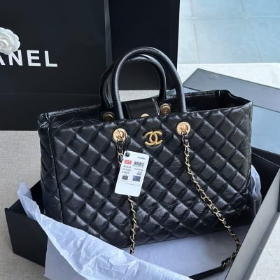 Chanel coco handle quilted large tote bag black