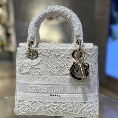 White lace embroidered medium Lady d lite bag replica