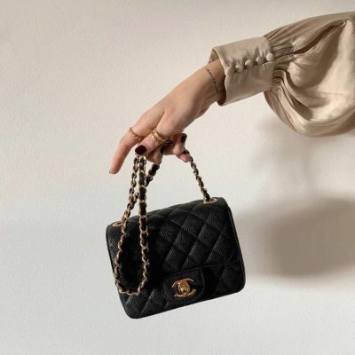 Chanel black satin mini flap bag