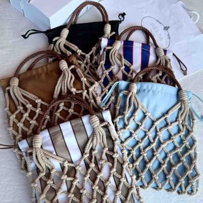 Prada macrame net crochet tote bag