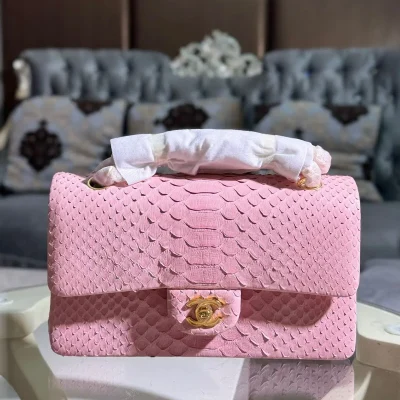 chanel python flap bag pink