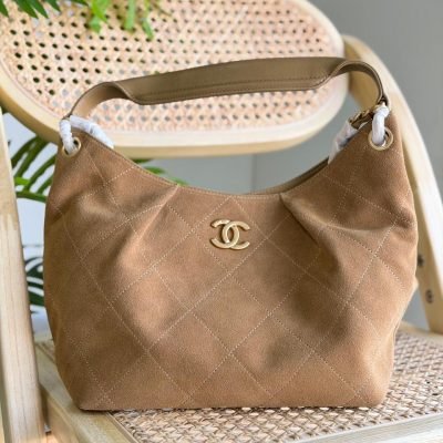 Chanel Maxi Hobo Bag Suede Calfskin Brown