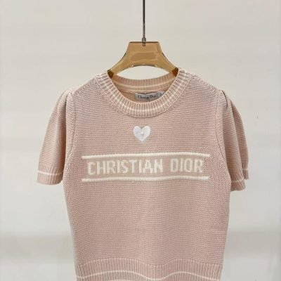 Christian Dior Cashmere Sweater Short-Sleeved Pink