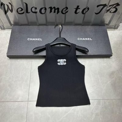 CELINE Tank Top Triomphe Embroidered Logo Black