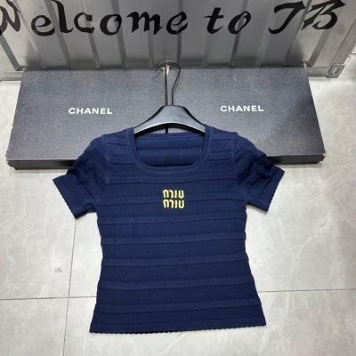 Miu Miu Knit Top Stripe Pattern Blue