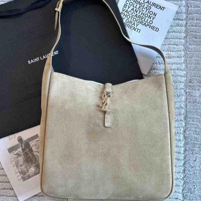 YSL Le 5 à 7 suede hobo bag white