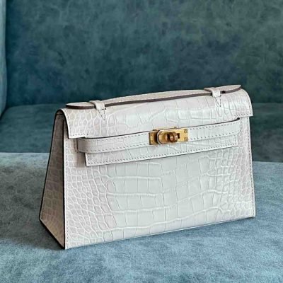 hermes kelly pochette crocodile white