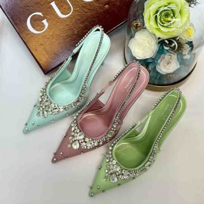 Gucci Crystal embellished Satin Slingback Pumps