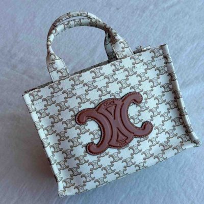 Celine Cabas Thais in white Triomphe Canvas Print