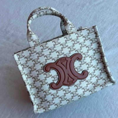 Celine Cabas Thais in white Triomphe Canvas Print