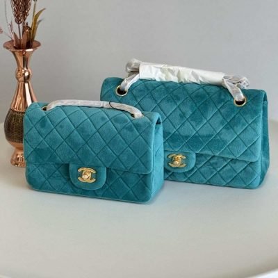 chanel velvet flap bag blue
